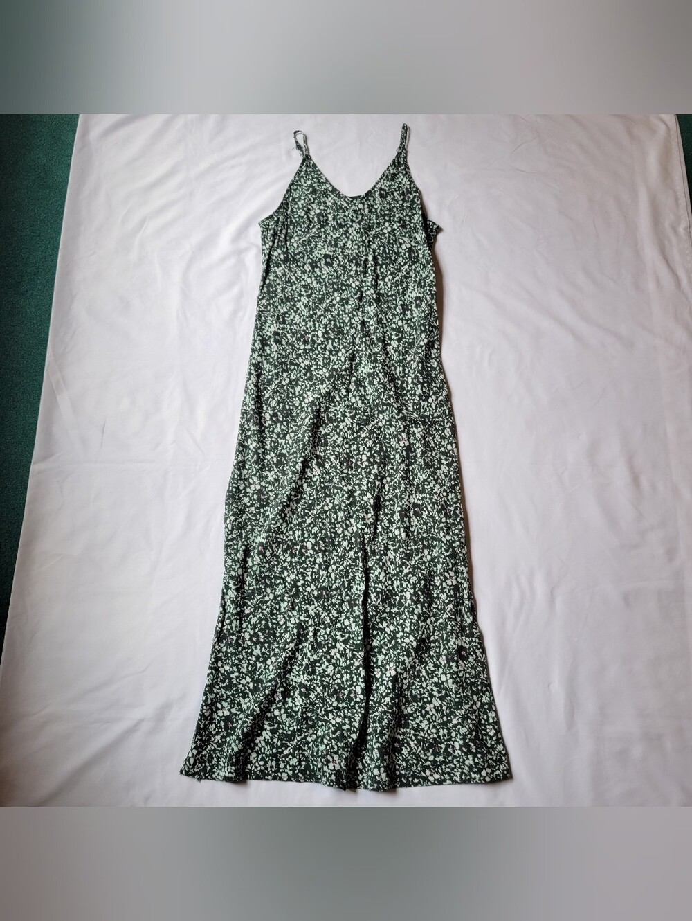 A New Day Maxi Slip Dress Green White Floral Strappy Lightweight Size XS